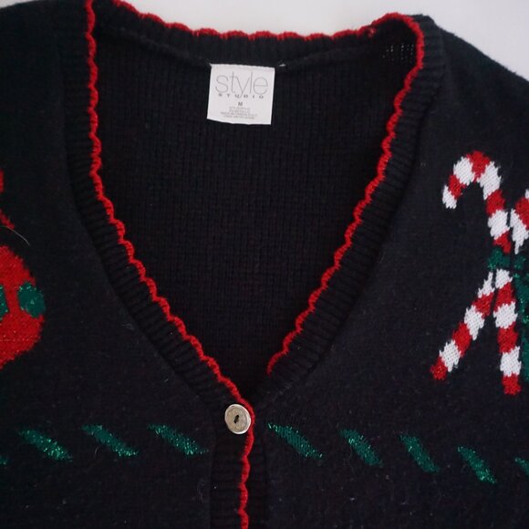 Vintage Style Studio Black Christmas Ornament Bell Stocking Holiday Cardigan M - Picture 10 of 11